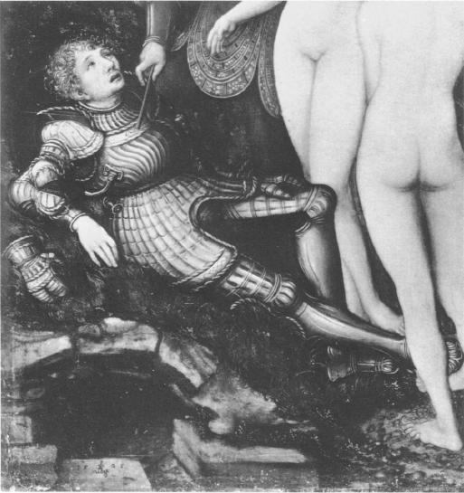 15. Фрагмент иллюстрации 11, Копенгаген, 

«Суд Париса» (1527), демонстрирующий доспехи Париса